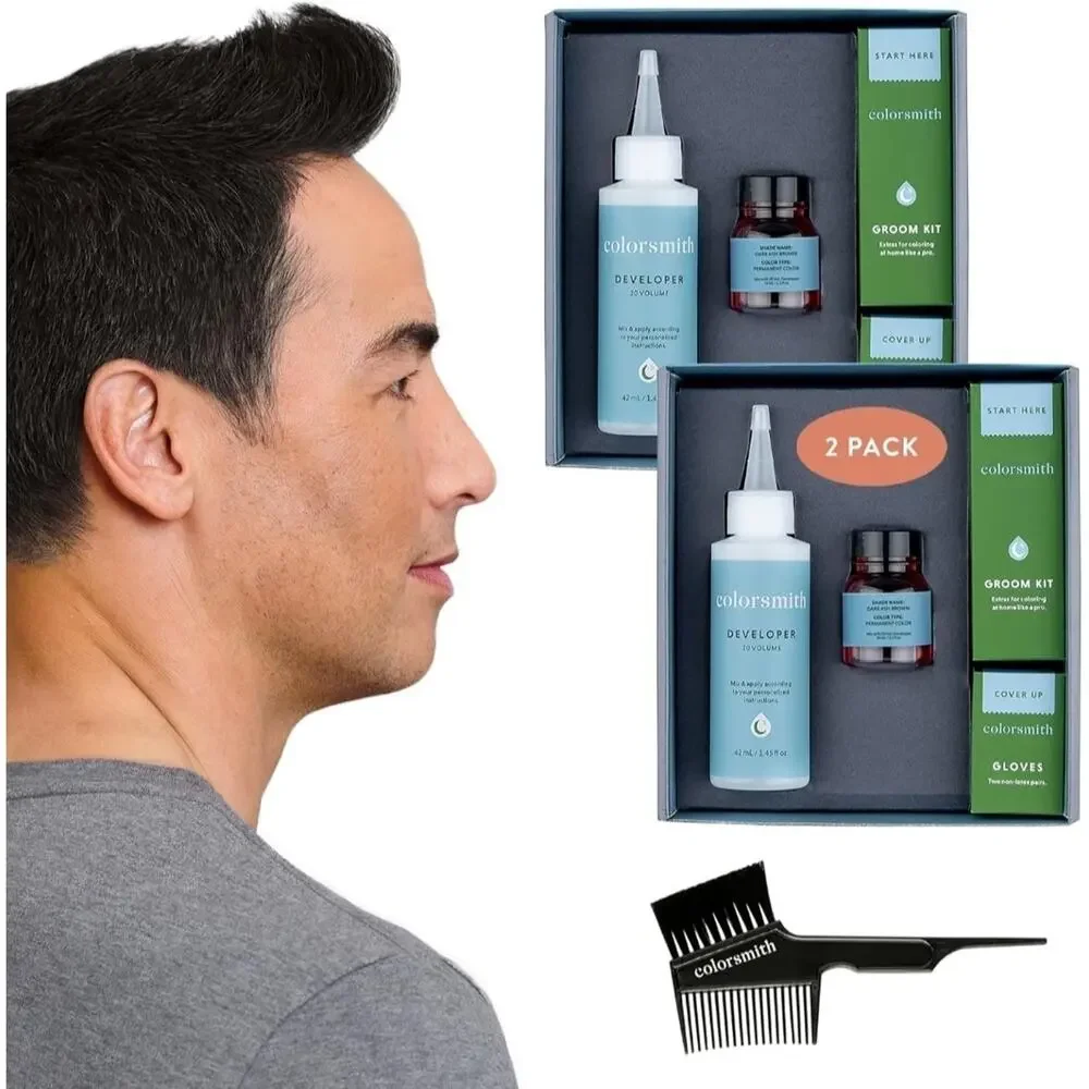 Colorsmith Hair & Beard Full Gray Coverage 2 pack, Dark Ash Brown, Permanent Dye